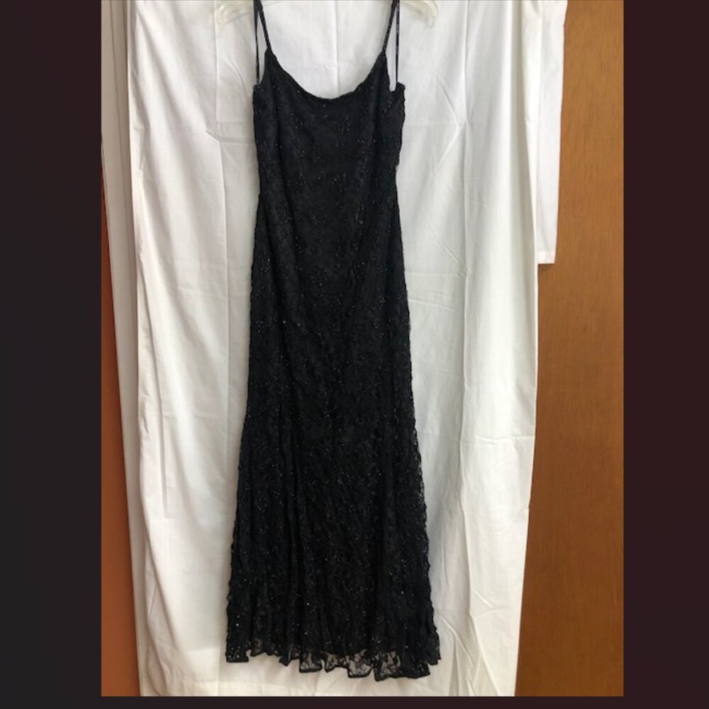 Black Beaded and Lace Gown size 8P